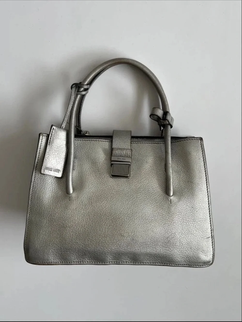 Miu Miu Metallic Silver Leather Satchel